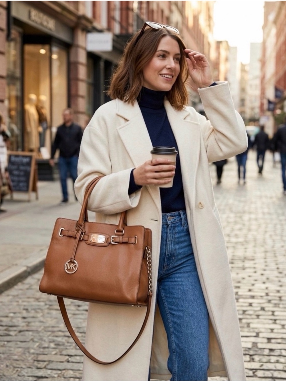 Woman’s Michael Kors Cognac Leather Tote with MK Charm